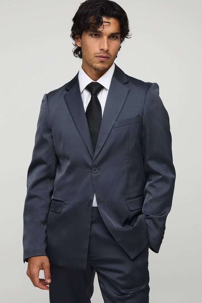 Slim Fit Satijn Blazer | Charcoal | Size 40