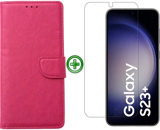 Samsung Galaxy S23 Plus hoesje - Met Samsung S23 Plus Screenprotector - Portemonnee Cover - Pink