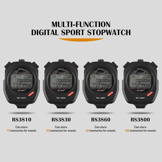 Sport Stopwatch Timer 100 Geheugen Digitale Stopwatch 3 Rijen Display Groot Scherm Stopwatch 60 Memory