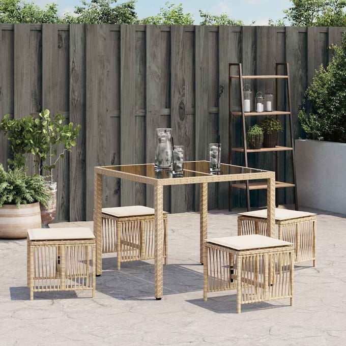 vidaXL - Tuinkrukken - 4 - st - met - kussens - 41x41x36 - cm - poly - rattan - beige