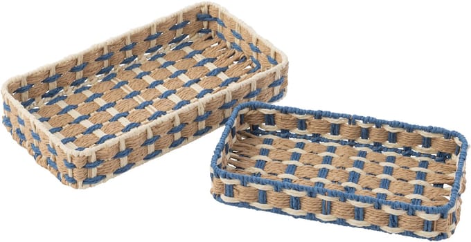 J-Line plateau Rechthoek - papier - naturel/blauw - set van 2