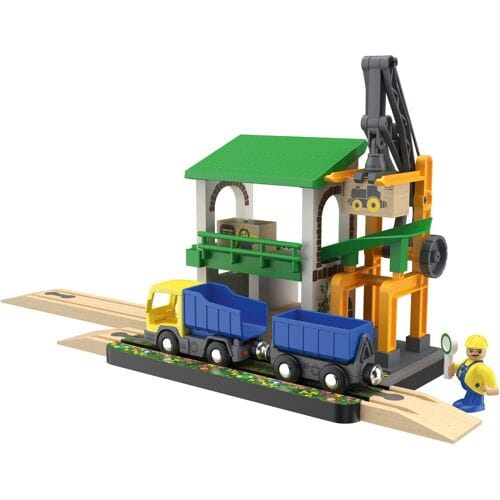 Lupilu Houten Treinset uitbreiding - Laadstation - 15-delig - Magnetische kraan - incl voertuigen