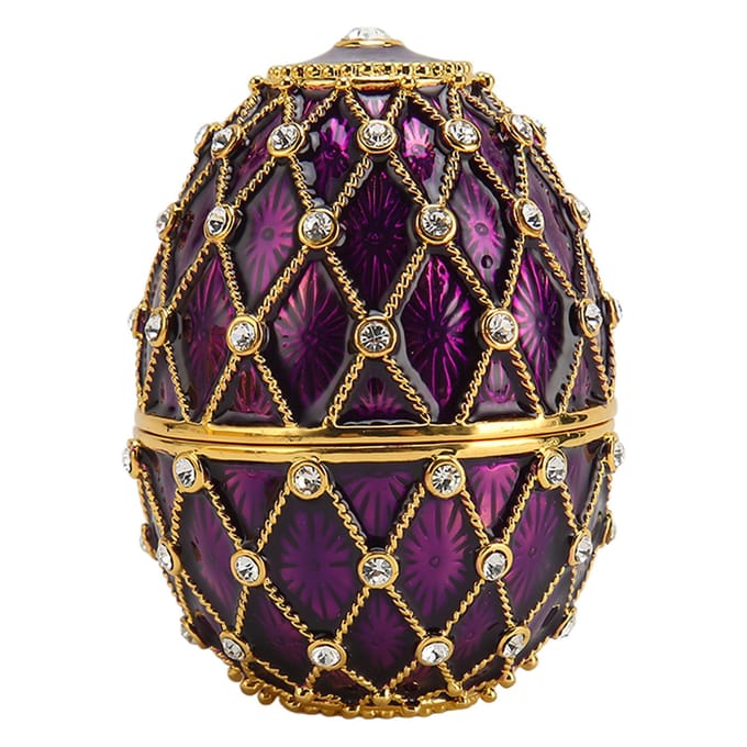 Sieradendoosjes in eivorm, vintage, prachtige sieradendoosjes met strass steentjes en scharnieren voor de woonkamer paars
