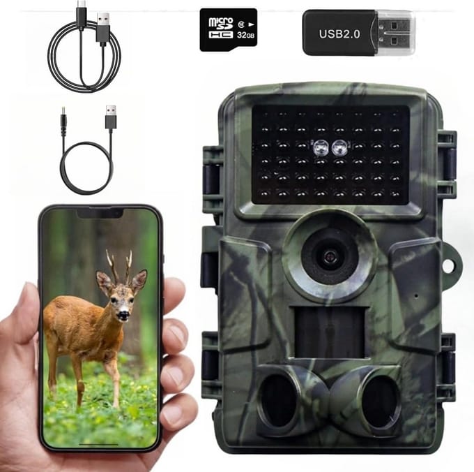 Wildcamera Met Sensor - Nachtzicht Camera - Dieren Observeren - 0.2s Activeringstijd - 4K 60MP - Olijfgroen