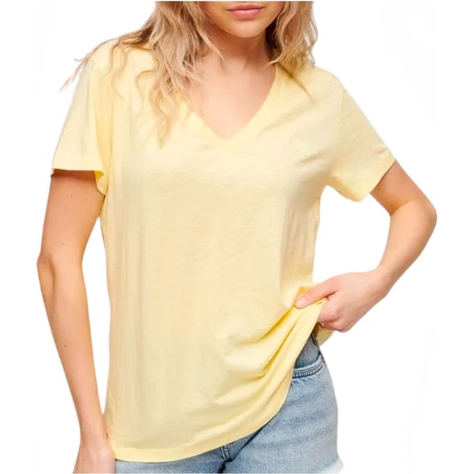 Superdry Studios Slub Emb Vee Tee Dames T-Shirt - Geel - Maat M