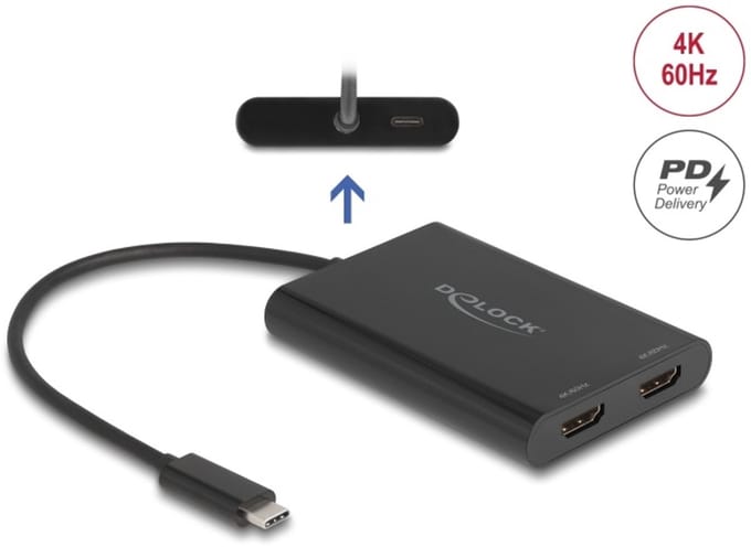 Delock Adapter USB Type-C™ to 2 x HDMI 4K 60 Hz with DisplayLink® graphics and USB PD