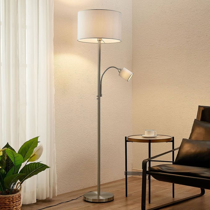 Lindby vloerlamp Colima, grijs, stof, leeslamp, 170cm