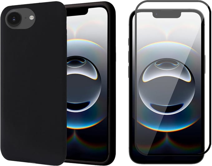 Hoesje geschikt voor iPhone 16e - Screenprotector Volledig Dekkend Glas - Mat Back Case Zwart