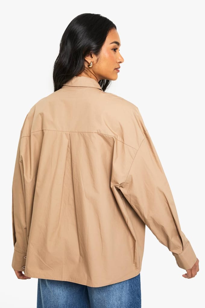 boohoo Dames Katoenen popeline oversized overhemd | Mocha | Maat: 6