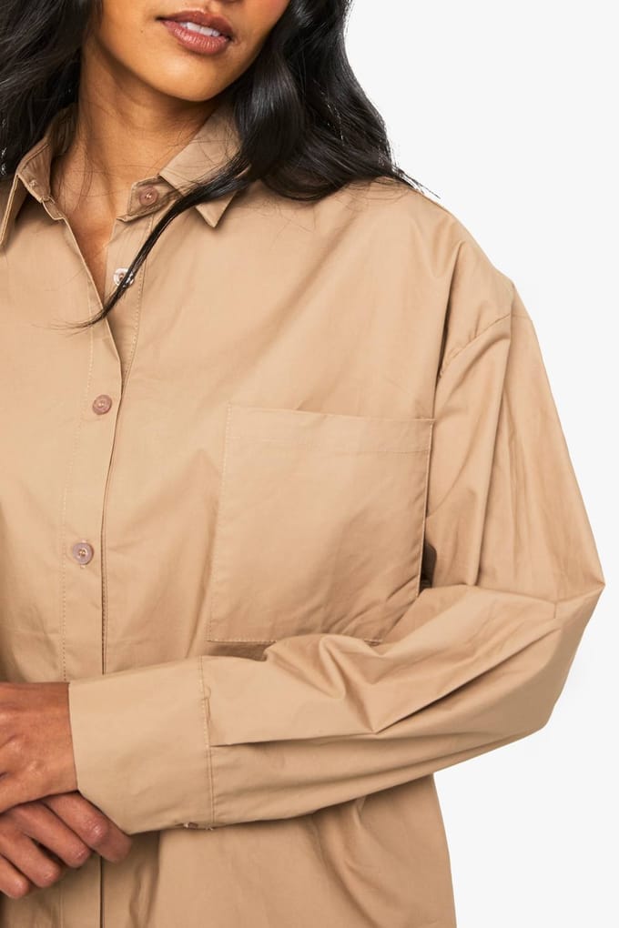 boohoo Dames Katoenen popeline oversized overhemd | Mocha | Maat: 6