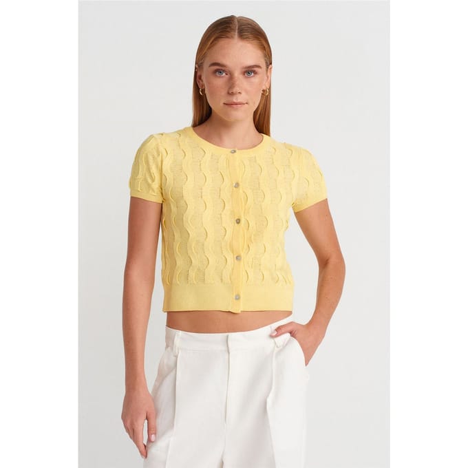 Dames Cropped Jacquard Knopen Cardigan
