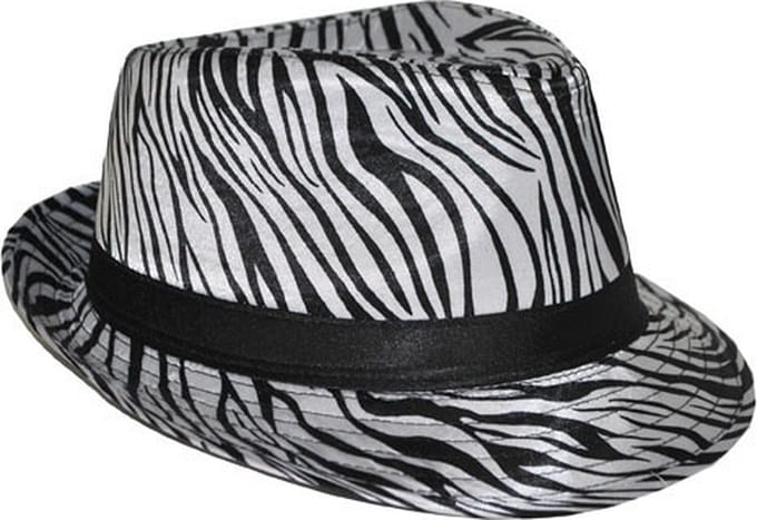 Carnaval verkleed Trilby hoedje met zebra print - volwassenen - Pimp -Party