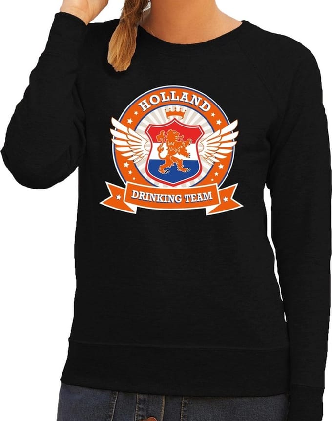 Holland drinking team sweater / sweater zwart dames - Koningsdag / supporters kleding L