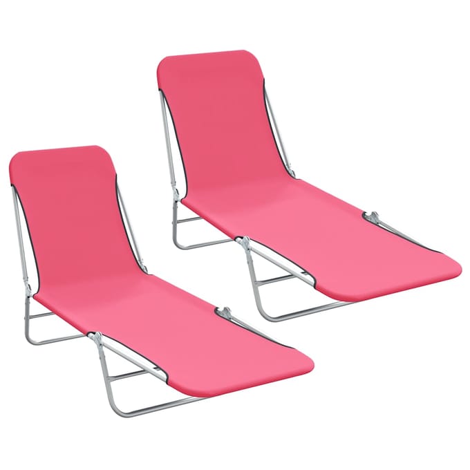 vidaXL - Ligbedden - inklapbaar - 2 - st - staal - en - stof - roze