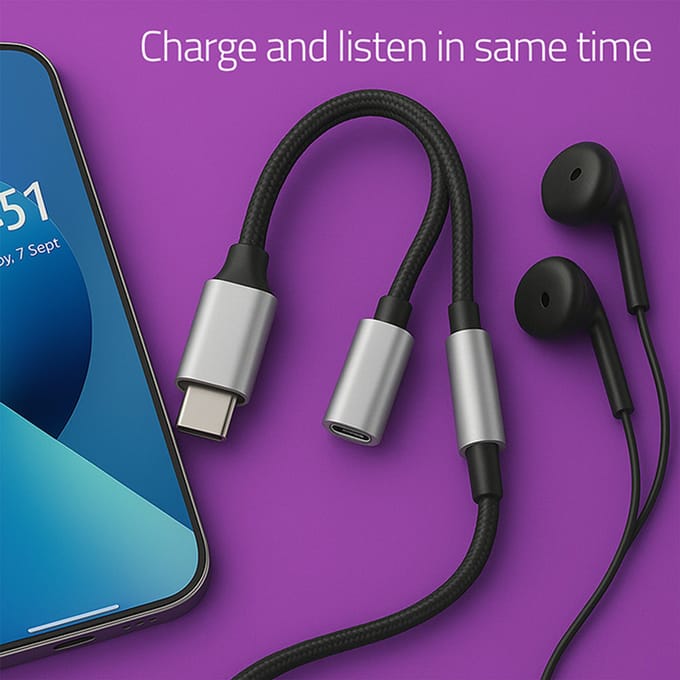 Qoltec 2-in-1 USB-C-adapter |   USB-C |   3,5 mm jack-aansluiting |   PD 15W |   10 cm |   Aluminium