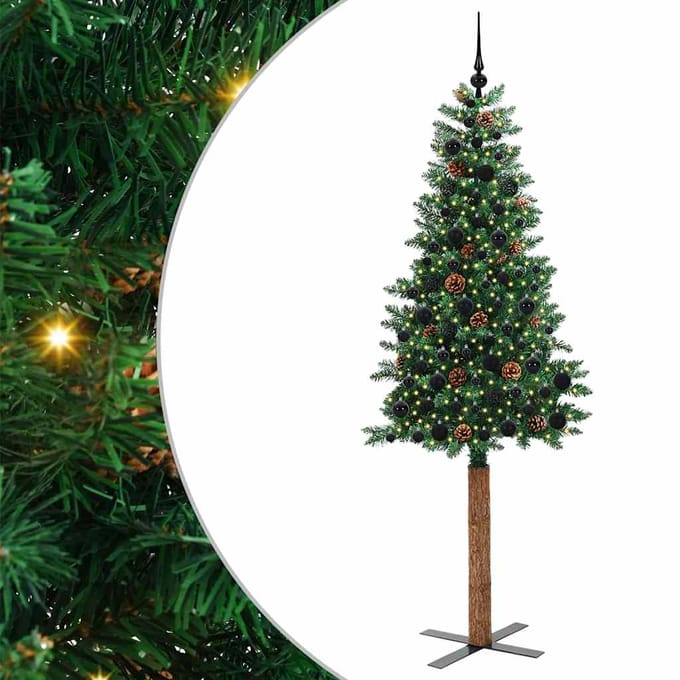 vidaXL - Slanke - Kerstboom - Groen - 210 - cm - PVC - en - massief - dennenhout