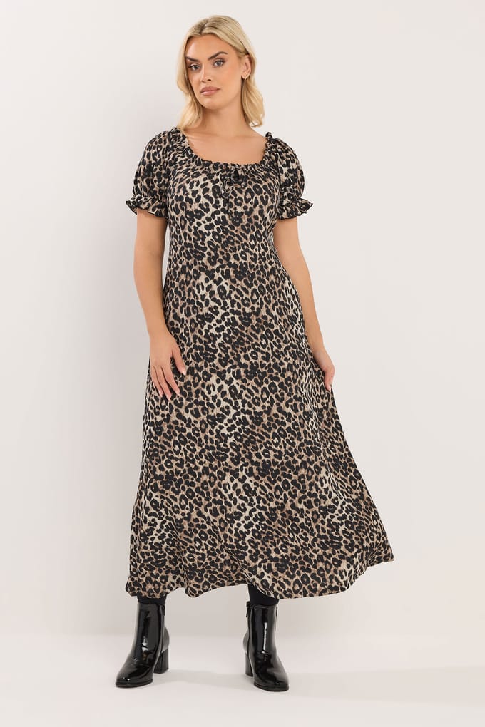 Yours Beige Bruine Luipaardprint Maxijurk Met Textuur Size 48