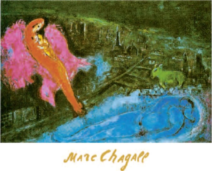 Marc Chagall - Bruggen over de Seine - Kunstposter - 60x80 cm