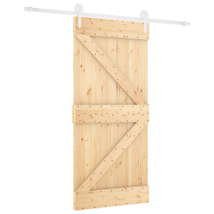 vidaXL - Schuifdeur - Natuurlijk - en - Wit - 90 - x - 210 - cm - Massief - grenenhout