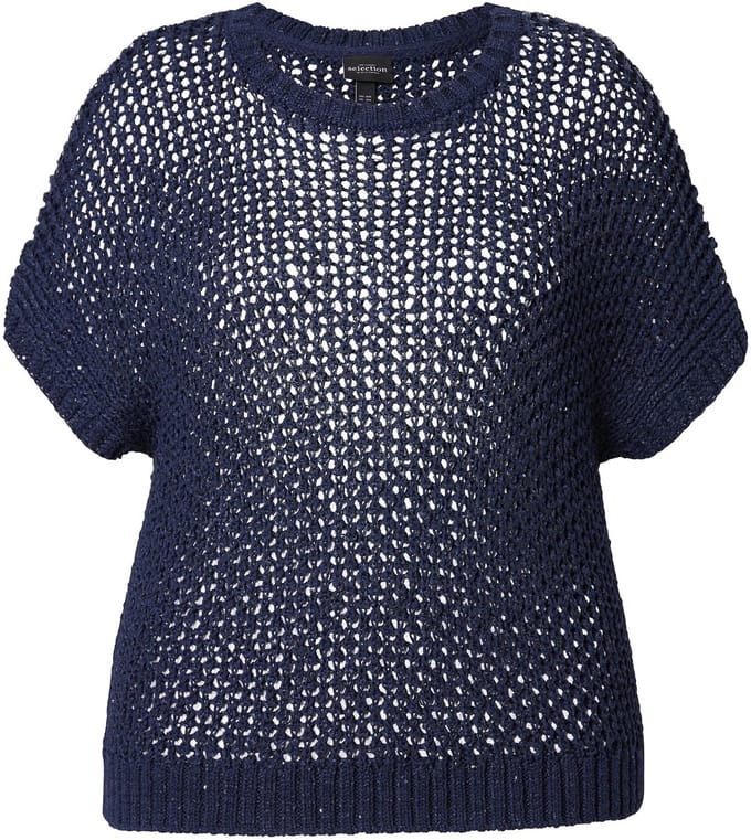 Ulla Popken - Dames - Pullover pailletten ronde hals mouwloos - Donkermarine - Maat 54+