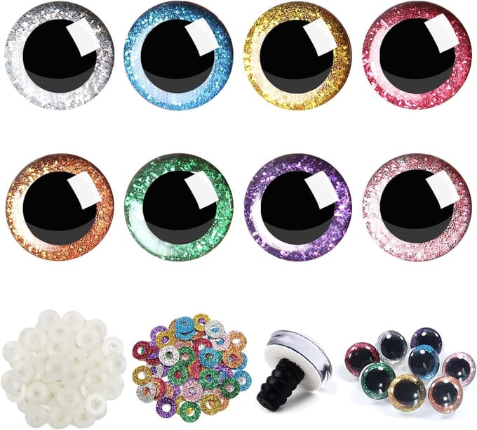 Veiligheid Ogen - Plastic Dieren Ogen - Poppen Maken - Glitter Afwerking - 20mm - 8 Kleuren