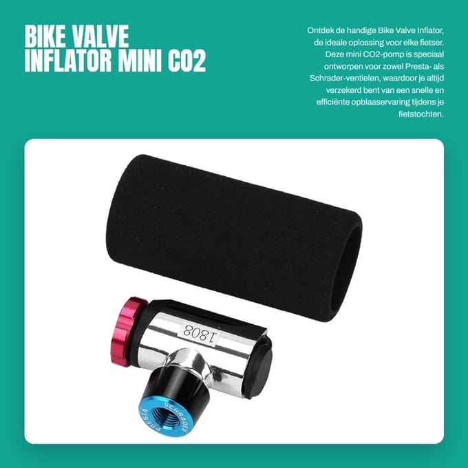 Dailygoods - Mini fietspomp - mobiele fietspomp - CO2 cartridge - Presta en Schrader ventiel - compact en draagbaar