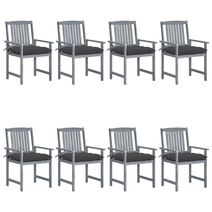 vidaXL - Tuinstoelen - 8 - st - met - kussens - massief - acaciahout - grijs