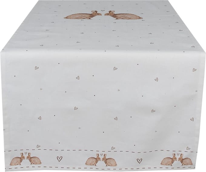 Clayre & Eef Tafelloper 50x140 cm Wit Bruin Katoen Konijn