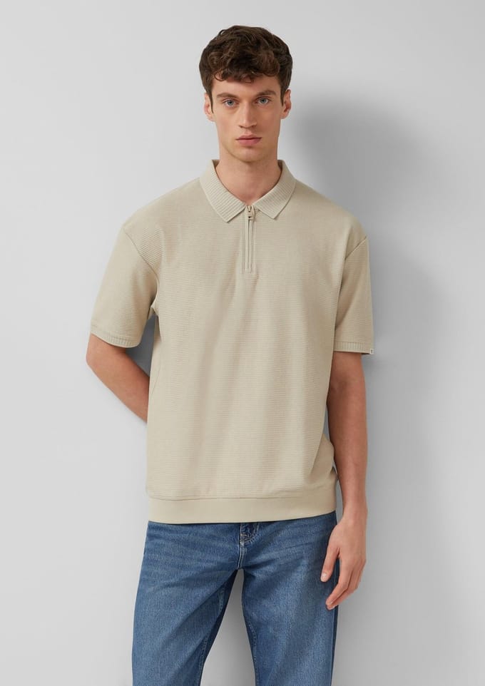 s.Oliver - male - Gestructureerd poloshirt met ritssluiting in een moderne pasvorm