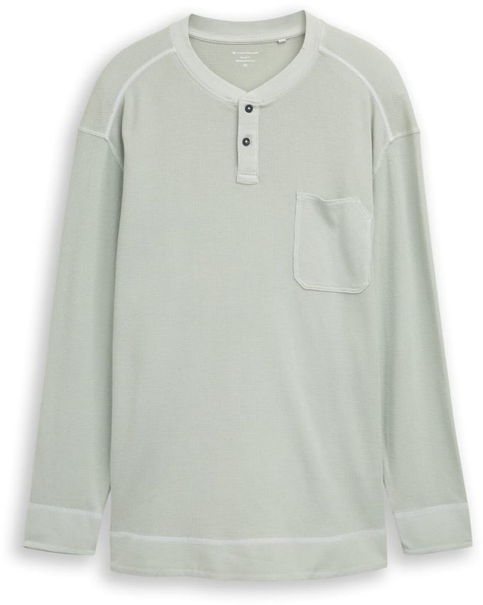 Tom Tailor - Plus Size - Henley-shirt met lange mouwen en wafelstructuur - Maat 2XL - soft greyish green