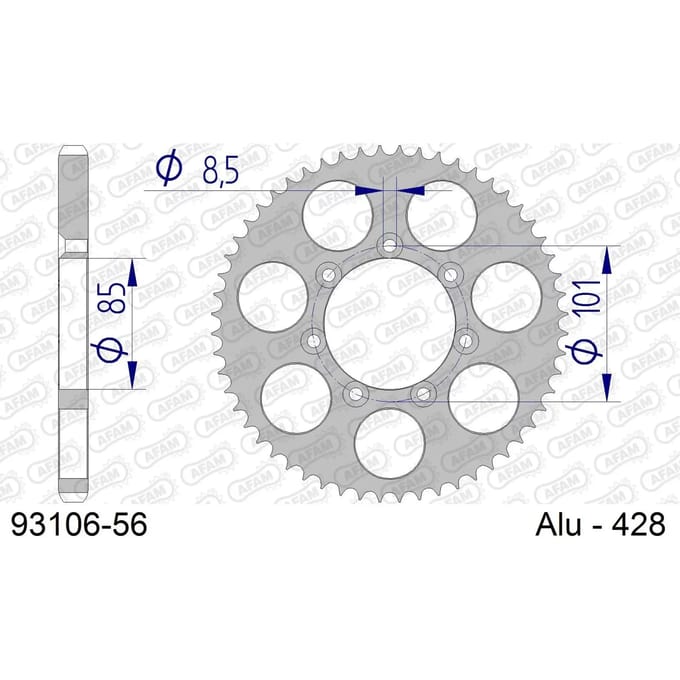 Aluminium tandwiel achter Afam 428 56 dents