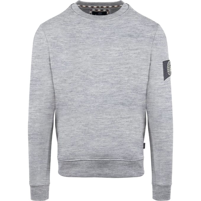 Aquascutum Heren-sweatshirt met geribde kraag en patch (Grijs)