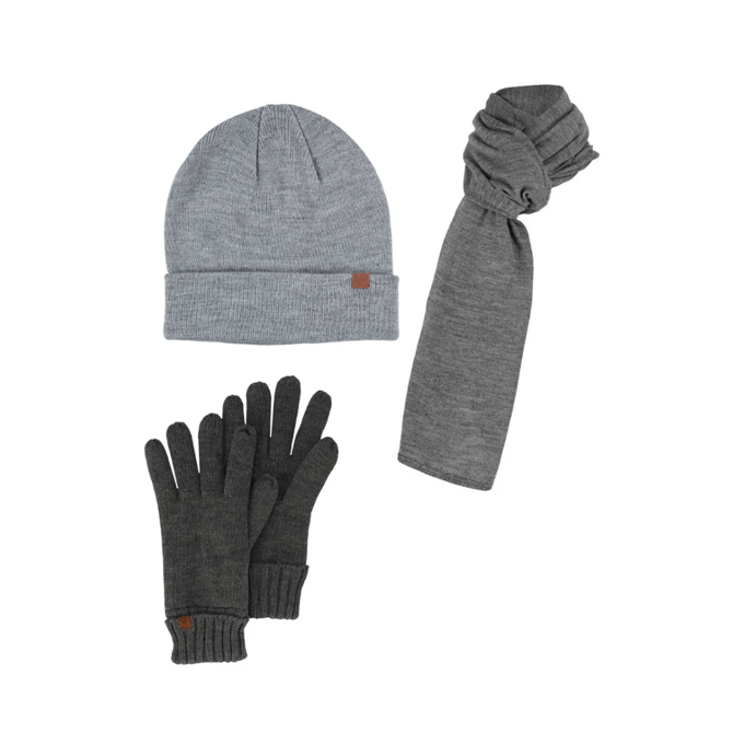 Winterset heren - Muts & Sjaal & Handschoenen - Effen - Grijs / M/L