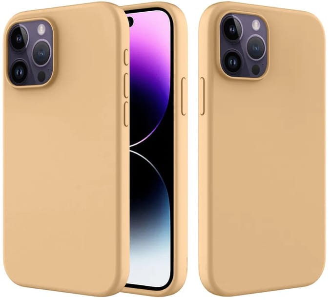 MobyDefend Hoesje - Geschikt voor iPhone 14 Pro Max - Matte Siliconen Backcover - Licht Oker