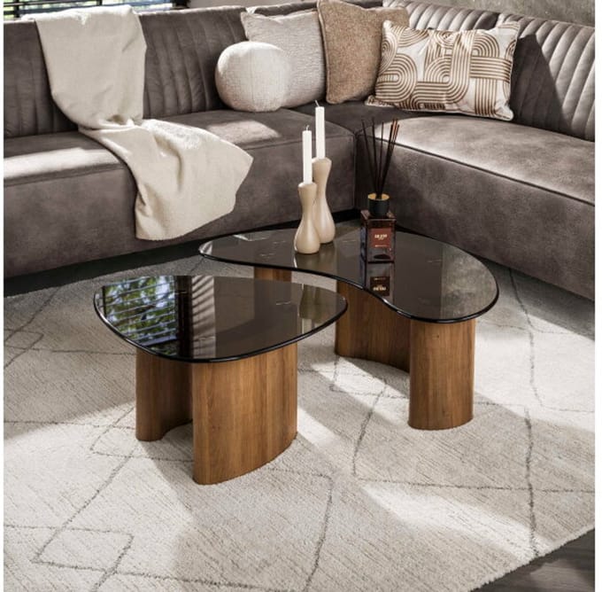 Salontafel Tinto organisch glas set van 2 - Brons glas