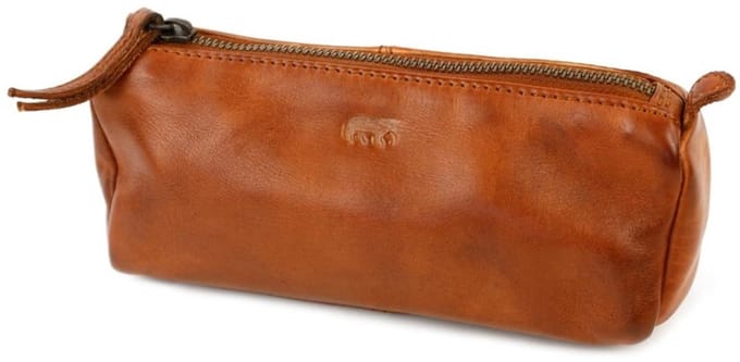 Bear Design Leren Make Up / Pen Etui L Cognac