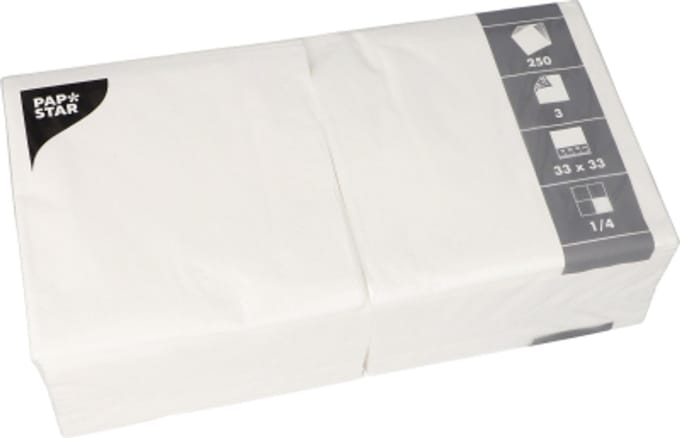 4x 250 Servetten 3-laags 1/4 vouw 33 cm x 33 cm wit
