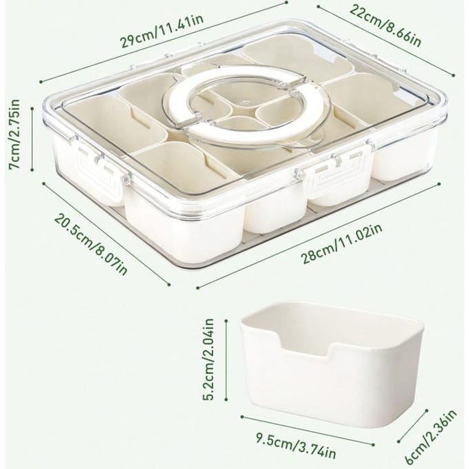 1 Stuks Verdeelde Serveerschaal Met Deksel En Handvat Verdeelde Snackdoos, Draagbare Snackdoos Snackcontainers Eight Grid beige