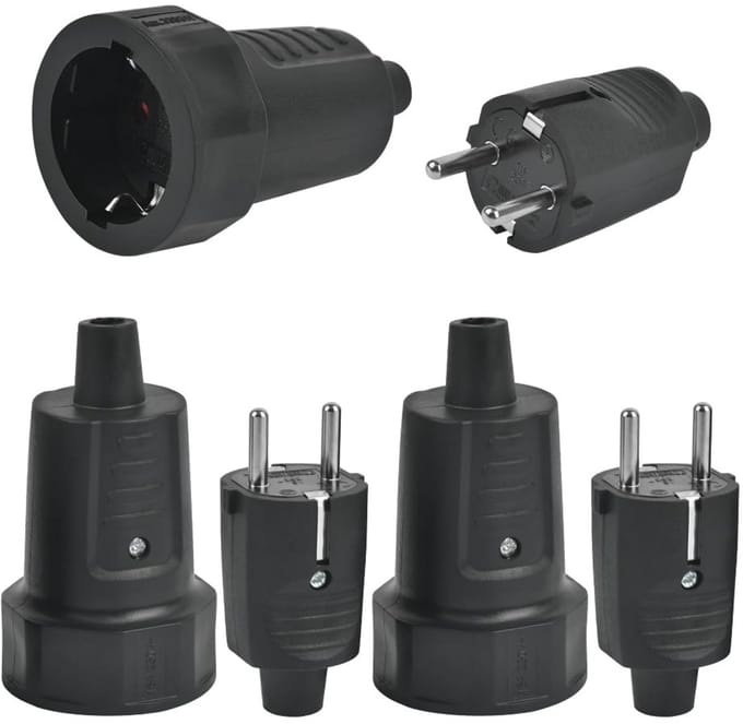 3-pack rubberen geaarde stekker & koppeling met knikbescherming - 250V, 16A, IP44