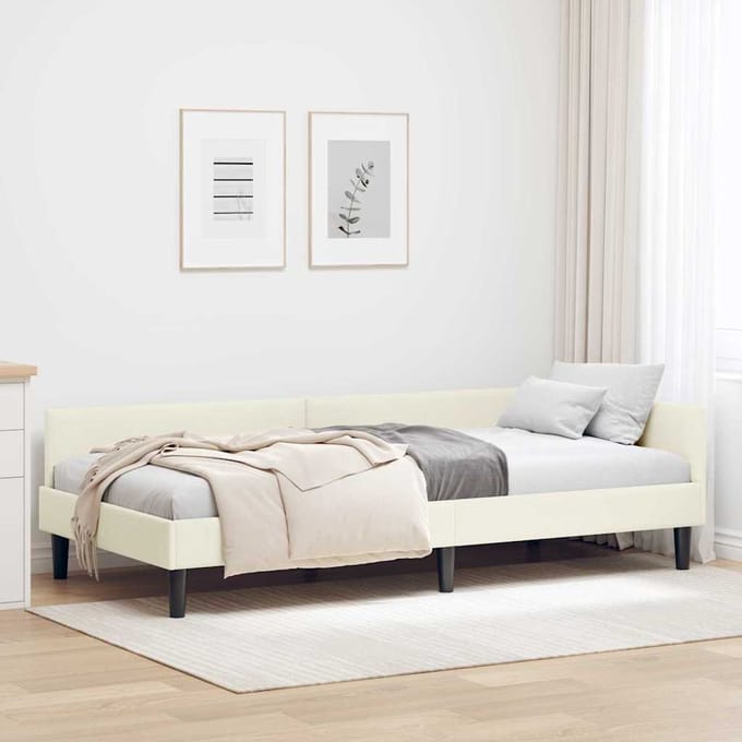 vidaXL - Hoek - Bed - Frame - Crème - 100 - x - 200 - cm - Fluweel