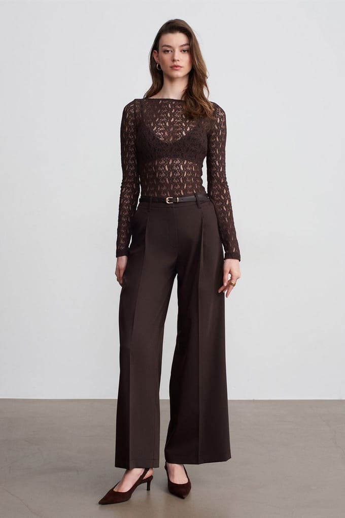 Hoge taille wijde crepe broek