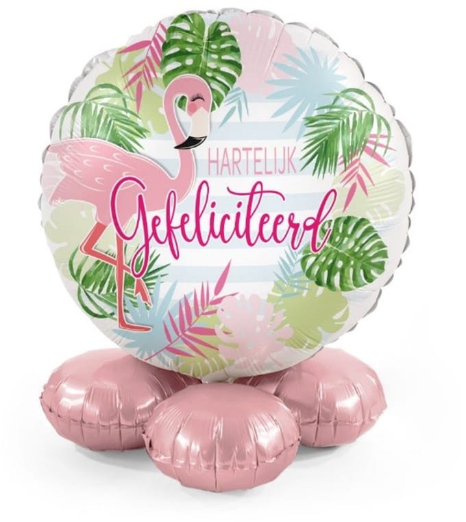 Hartelijk gefeliciteerd - flamingo - Ballonnen set met standaard - Everloon