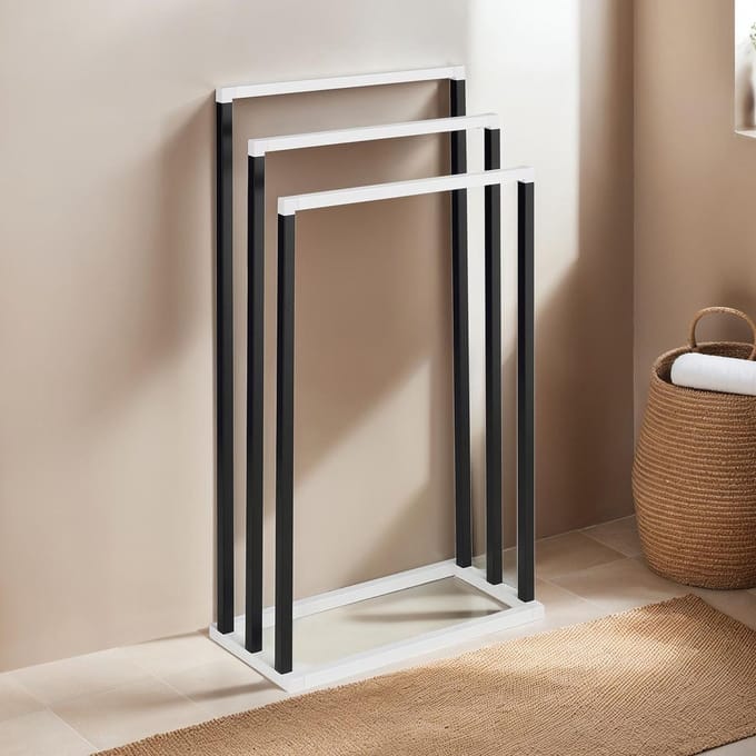 Handdoekhouder KUNO met 3 stangen, zwart/wit