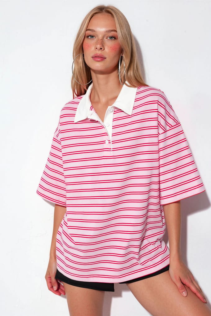 Dames Gestreepte Katoenen Polo T-Shirt