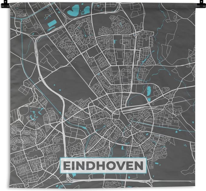 Wandkleed - Plattegrond - Eindhoven - Grijs - Blauw - 120x120 cm - Wandtapijt
