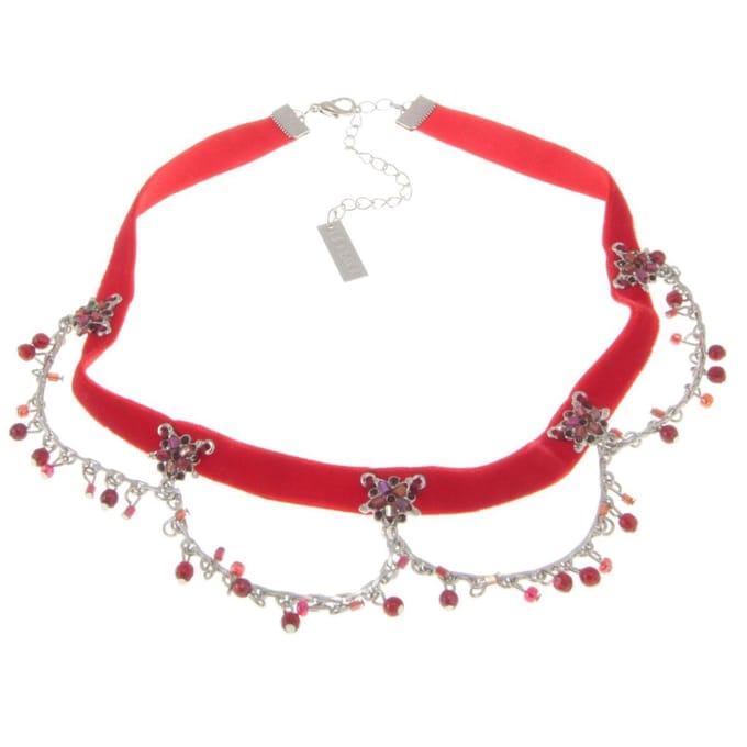 Behave - Rode velours choker - Elegant accent met fonkelende kralen