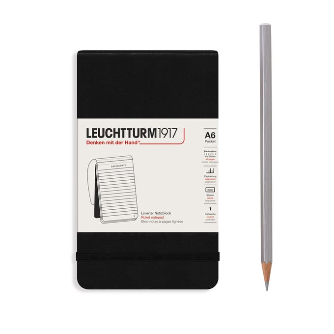 Leuchtturm1917 reporter notepad pocket a6 gelinieerd zwart