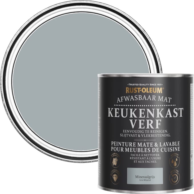 Rust-Oleum Grijs Afwasbaar Mat Keukenkastverf - Mineraalgrijs 750ml
