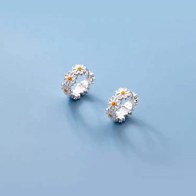 Daisy oorbellen - Ringetjes - Bloemen - Madeliefjes - Zilver