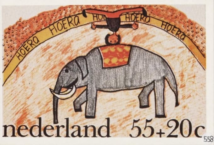 Briefkaart met afbeelding Olifant postzegel